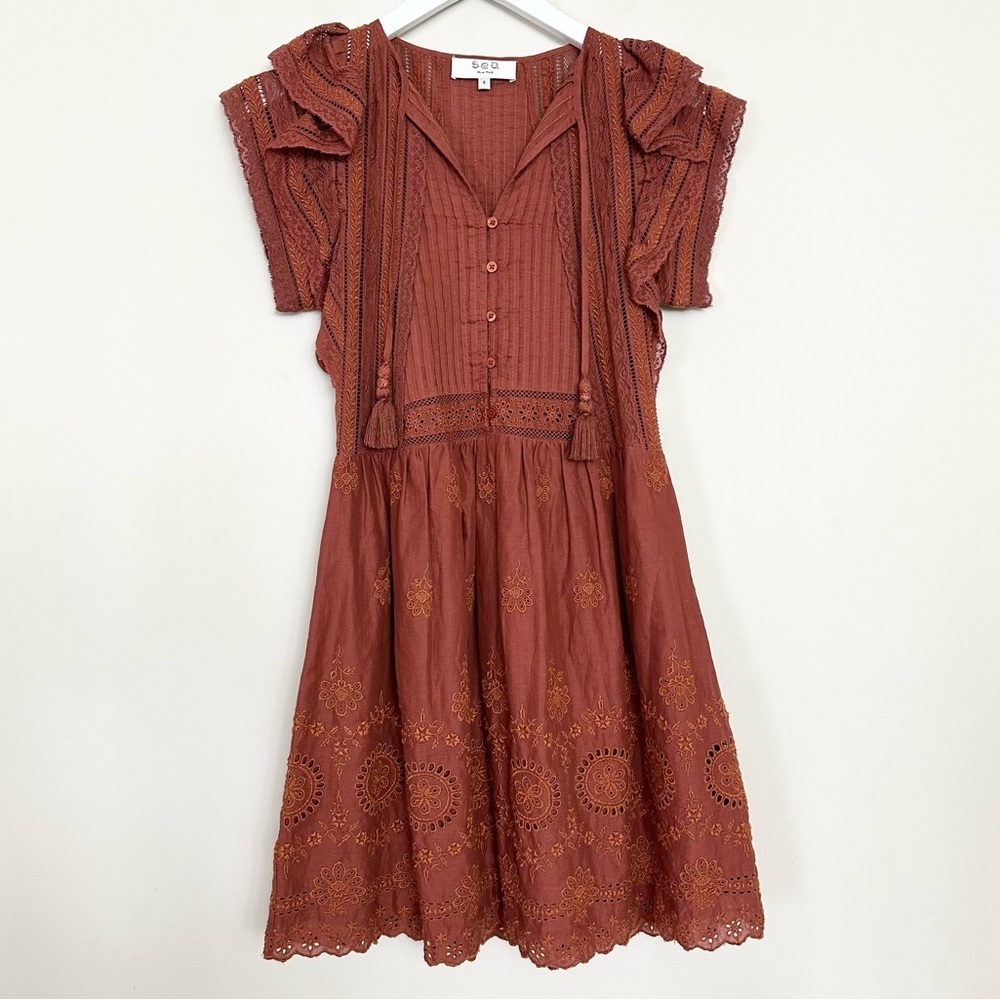 Sea NY Sophie Lace Tunic Ruffle Embroidered Dress - Picture 1 of 13